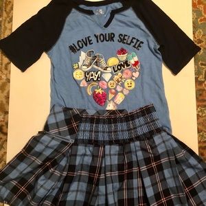 Justice outfit matching set first day of a school 10 size top and 12 size skirt